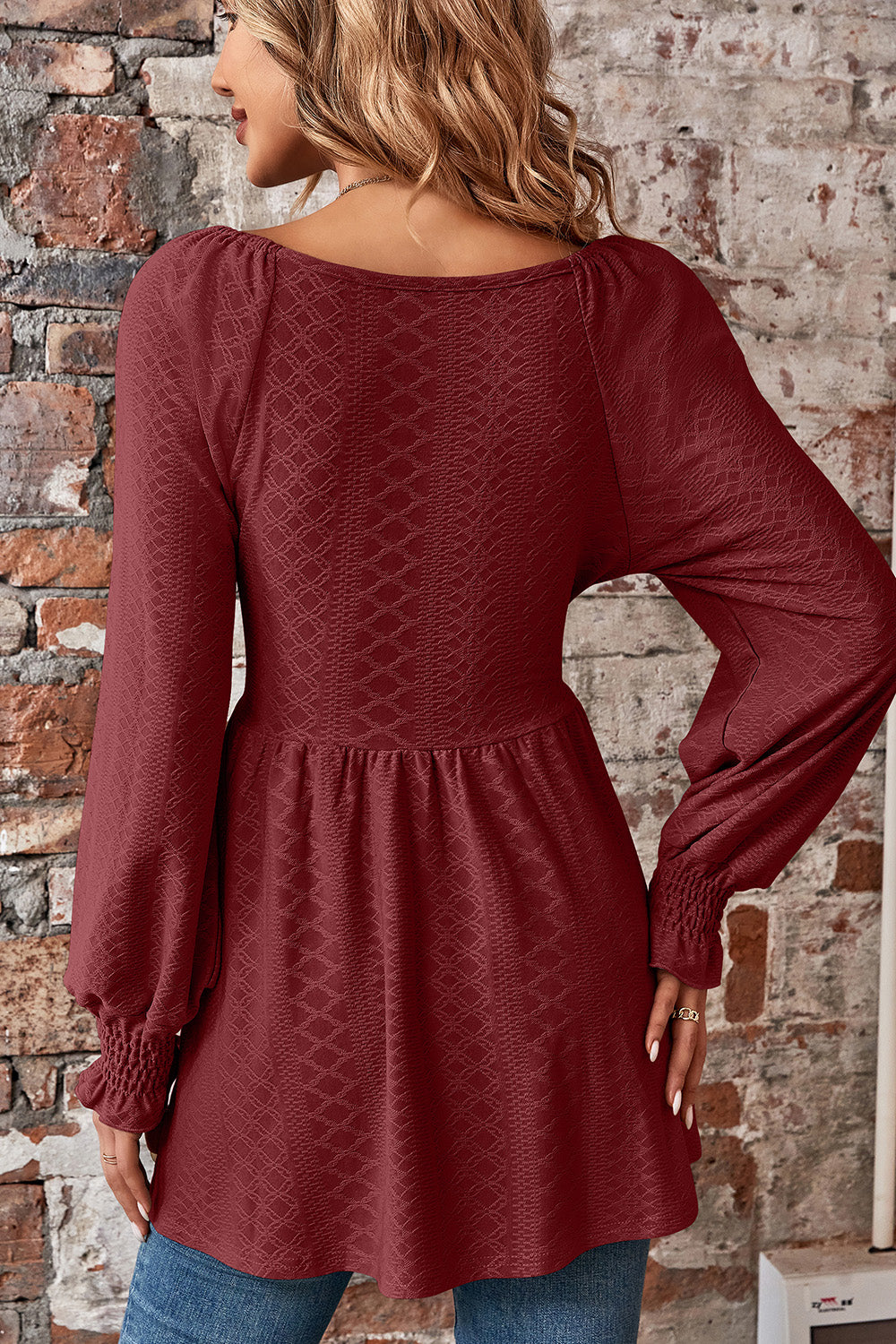 Peplum V-Neck Long Sleeve Blouse